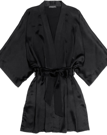 CLASSIC SILK SHORT KIMONO BLACK