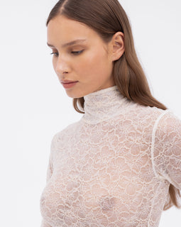 Marie Mock Neck Long Sleeve Top | Ecru