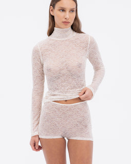 Marie Mock Neck Long Sleeve Top | Ecru