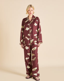 Yves Ettore Brown Moth Pyjamas in Silk Twill
