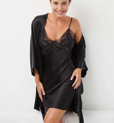CLASSIC SILK SHORT KIMONO BLACK