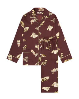 Yves Ettore Brown Moth Pyjamas in Silk Twill